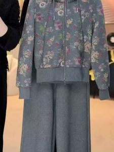 QIAOXIZI | Hooded Floral Warm Two-piece Set