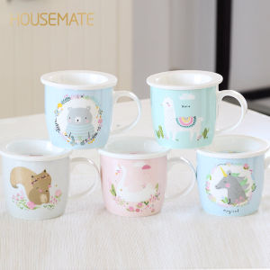 Cute Animal Ceramic Mug Milk Frothing Cup with Lid Coffee Cup Childrens Milk Cup Lovely Cartoon Style Handmade Chinese Product