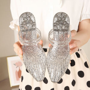 Tou Crystal Two-Way Sandals: Women's Summer Fashionable Outdoor Casual Hollow Out Pointed Toe Soft Bottom Slippers