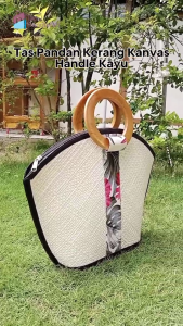 Tas Anyaman Pandan Kerang Handle Kayu | Tas Souvenir | Tas Pengajian | Tas Arisan | Tas Hampers