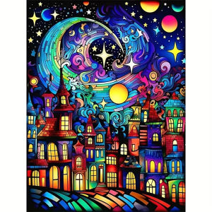 Kayou | Paint By Numbers Kit Night City Theme Canvas Acrylic Paint Set Stress Relief DIY Craft Wall Decor Gift for Adults Beginners