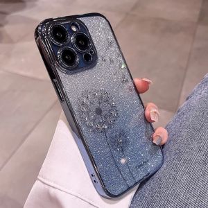 💗Internet celebrity trend+In stock+COD Plating Gradient Glitter Dandelion Case For iPhone 15 12 11 13 14 Pro Max Mini X Xs Max Xr 7 8 Plus SE2 Bling Diamond Soft Cover