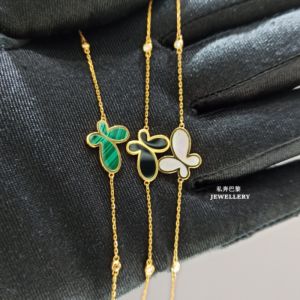 22K Gold Butterfly Bracelet Womens Pure Silver Turquoise White Mother-of-Pearl Red Agate Pink Shell Four-leaf Clover Trendy Jewelry