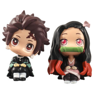 8/9cm Anime Cute Q Versão Demon Slayer Action Figure Sentada Tanjiro Kamado Nezuko PVC Action Model Kid Toy Gift