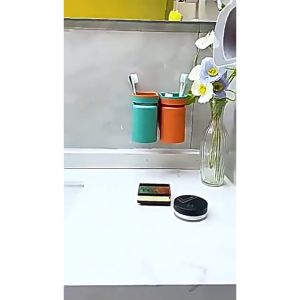 Toothbrush Holder With Cup Bathroom Toilet Rack Organization Pemegang Cawan Berus Gigi 牙刷杯置物架