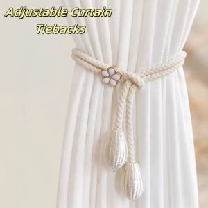 2PCS Adjustable Hand Braided Curtain Fasteners Curtain tiebacks with Small Metal Drapes - Universal Elastic Curtain Strap