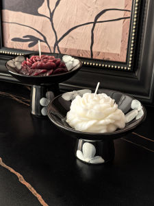 LIVETAI โคมเทียนหอมดอกไม้พื้นผิวหมอกหรูหราสำหรับตกแต่งบ้าน เครื่องประดับตกแต่งโต๊ะ กลิ่นดอกกุหลาบ วัสดุเซรามิก