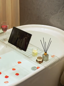 DANLE【จัดส่งฟรี】 ชั้นวางอ่างอาบน้ำชั้นวางของเอนกประสงค์ ถาดอาบน้ำ ถาดอาบน้ำ ชั้นวางของในห้องน้ำ ชั้นวางอ่างอาบน้ำห้องน้ำชั้นวางมีช่องระบายน้ำพับเก็บได้ชั้นวางของจานที่วางอ่างอาบน้ำในห้องน้ำถาดอาบน้ำชั้นวางของในห้องน้ำ