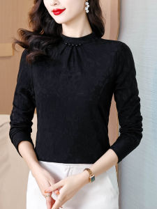 เสื้อชั้นในผู้หญิงคอปกสูงแบบหนาปานกลาง ทรงเข้ารูป แขนยาว ทรงหลวม ปกโปโล ผ้าฝ้ายผสมโพลีเอสเตอร์ สีพื้น ฤดูใบไม้ร่วง/ฤดูหนาว