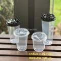Gelas Plastik PP Cup Injection 12 Oz 14 Oz 16 Oz 24 Oz (1 Pack isi 25 Set) (1 Set Terdiri dari Cup + Tutup + Stopper Sambung) Bahan Bagus, Tebal, Anti Tumpah. 