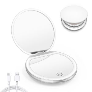 LED Compact Mirror with Lights 1X/3X Magnification Pocket Mirror with Rechargeable Travel Portable Handheld Mirror for Gifts