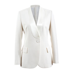 Autumn Winter Commuter Notched Lapel Wool Blend White Slim Fit Womens Blazer