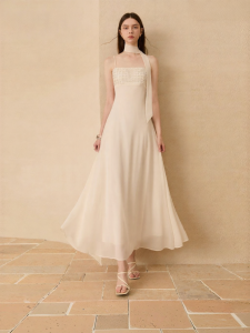 D-PLAY | Flattering Sleeveless Square Neck White Midi Dress