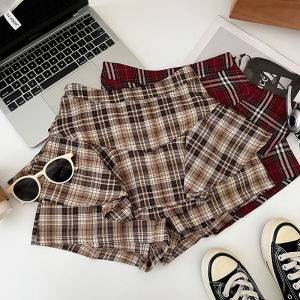 กางเกงขาสั้นผู้หญิงเอวสูงลายสก็อตสีบล็อกดีไซน์เก๋ไก๋และทันสมัย ​​กางเกงขายาวทรงหลวมสบาย ๆ สำหรับฤดูร้อน