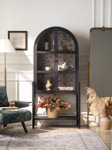 Arched Sideboard Locker Glass Door High Cabinet Home Entrance Cabinet Corridor End Shelf Retro Display Cabinet