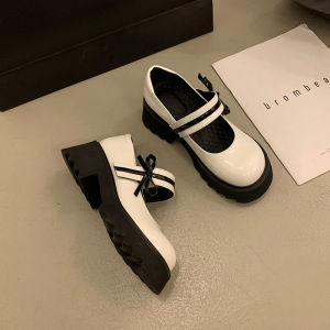 Vintage Mary Jane Shoes One-Word Strap Chunky Heel Shoes Lightweight French Platform Leather Shoes Fat Feet Wide Womens Shoes Plus Size