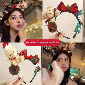 Christmas Decorative Headband Women Cute Bear Bowknot High Hairline Hair Clip Photography Prop Headwear Christmas Band