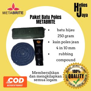 paket 4jkomH250 metabrite Batu hijau 250 gram langsol Dan metabrite rubbing compound Dan kain poles jean 4 in 10 mm
