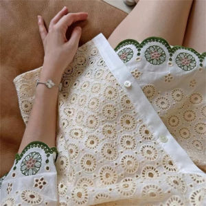 New York Jaso*W Premium Set Water Soluble Lace Loose Shirt Half Skirt Short Skirt French Style Embroidered Hollow out Cotton Blend Polo Collar Regular Sleeve