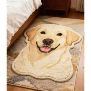 VIKAMA Golden Retriever Portrait Shaped Rug Non Slip Washable Plush Floor Mat Cute Bedroom Carpet Dog Lover Home Decor Mat