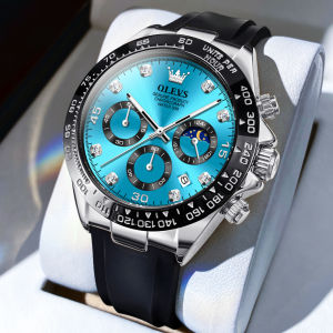 OLEVS | OLEVS Watches for Men Chronograph Analog Quartz Watch Moon Phase Silicone Diamond Waterproof Luminous Quartz Wrist Watches
