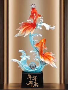 Luxury Double Fish Silk Lithograph Screen Divider Entrance Hall Decor High-End Craft Gift Modern Minimalist Style Home Decoration