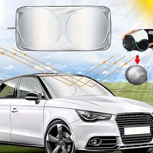 Car Windshield Cover Sun Shade Foldable Sun Shade Automotive Front Window Sunshade Interior Sun Protection Block 98% UV Rays Sun Heat Standard Size