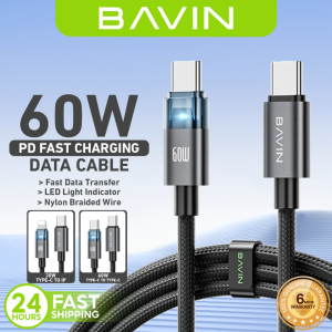 BAVIN CB399 60W Fast Charging & Data Cable Type-C to C / Type-C to iPh for Laptop & Smartphones (Supports 17 Series)