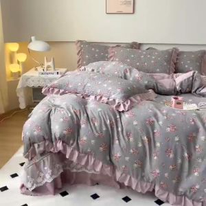 🎀(SALE RẺ) SET 4 MÓN GA PHỦ TRẦN BÈO REN VỎ CHĂN GỐI COTTON ĐŨI HOA NHẬP KHẨU CAO CẤP