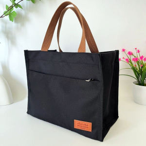 Large Size Canvas Lunch Bag Handheld Commuter Lunch Box Bag High Capacity Portable Bento Bag for Office Workers Daily Use