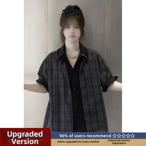 Patched Plaid Short Sleeve Thin Shirt For Summer Male