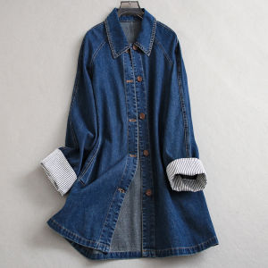 แจ็คเก็ตยีนส์คอปกปิดกระดุมแขนยาวทรงหลวมสำหรับผู้หญิง ทรงเข้ารูป ทรงตรง แจ็คเก็ตฤดูใบไม้ผลิ ฤดูใบไม้ร่วง ฤดูหนาว