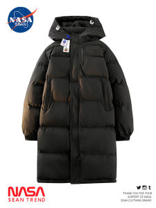 WASSUP PANDA Mens Hooded Mid-Length Thickened Winter down Jacket Pure Color Warmth Youth Fashion Water-Resistant Cotton Coat