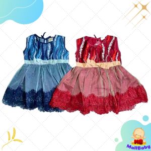Baju Bayi Perempuan Model Dress Gaun Anak Cewek Elegan Navy Red
