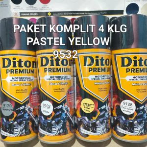 Pilok Cat Diton Premium Paket Komplit 4 Kaleng 400cc Pastel Yellow Kuning 9532 V9532 Primer Grey Epoxy 9120 White Putih 9102 Clear Glossy 9128 Pilox Cat Semprot Paketan Lengkap