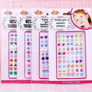 Earrings for Girls Ear Patch Three-Dimensional Shiny Pearl Heart Five-Pointed Star Bindi Crystal Kids Stud Earrings Stickers Painting Stickers