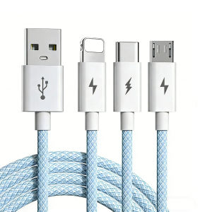 Cáp sạc nhanh 6A dạng bện cáp dữ liệu sạc nhanh 3 trong 1 USB-A sang L+C+M dài 12 mét. Tương thích với Android và iOS