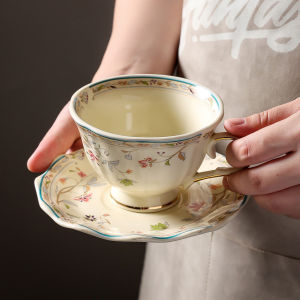 LANWAN | Vintage Luxury Floral Ceramic Coffee Cup and Saucer