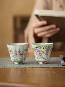 Cốc Trà Gốm Sứ Trung Quốc Thủ Công Vẽ Tay Cốc Trà Pha Trà Kung Fu Cốc Trà Hoa Cúc Cốc Trà Hoa Mận Màu Xanh Lá Cây