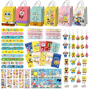 96 Pcs SpongeBob Birthday Party Favors-SpongeBob Party Favors Bags Keychain Stickers Slap Bands Etc SpongeBob Party Supplies