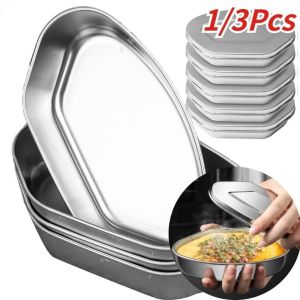 3Pcs Stainless Steel Double Sealed Preservation Food Storage Boxes with Cover Multi-purpose Durable Kitchen Steaming Plates