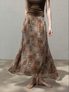 Cantonstory | Vintage Cheetah Print High Waist A-Line Long Skirt