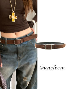 Retro Brown Faux Leather Belt Womens Decorative Velvet Surface Korean Style Jeans Skirt Belt High-End Feeling Waist Chain