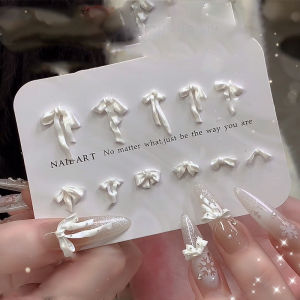 50Pcs 3D Multi-Shapes Pearlescent Ribbon Nail Charms White/Pink/Blue Bowknot Nail Arr Decorations Satin Light Bow Manicure Parts