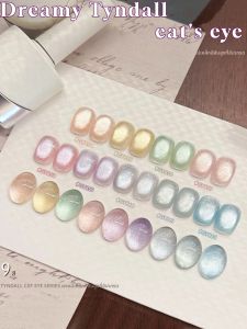 9PCS 2025New Nail Art Fashion Phototherapy Sparkling Glass Beads Colorful Fruit Cat Eye Transparent Gel Nail Polish ติดทนนาน 28 วัน