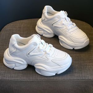 Womens Thick Bottom Sneakers Casual Sports Dad Shoes Breathable Leather High Heel Spring Summer Autumn Fashion Trend
