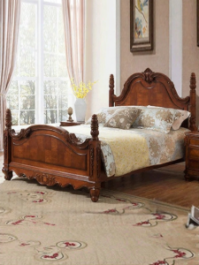 Retro European Style Solid Wood Bed for Princess and Home Bedroom