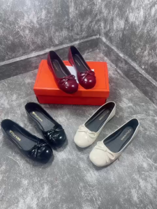 Giày nữ giày búp bê mix nơ cute da bóng mềm êm chân