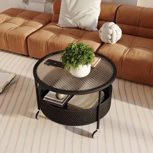MUYUNGONG | Round Luxurious Creamy Glass Coffee Table Suitable for Small Households