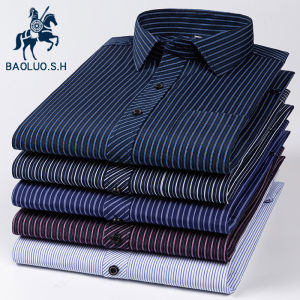 Paul Spring Autumn Long Sleeve Striped Shirt Mens Mid-aged Blue Stripe Work Uniform Business Pure Color Formal Top